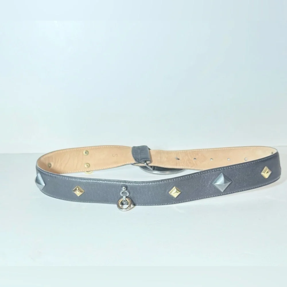 Via Condotti Black Belt with Gold and Silver Lion Buckle